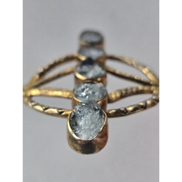 Vintage Gold-Tone 5 Stone Cuff Bracelet Textured Raw Uncut Gemstones Bezel Set - Picture 6 of 11